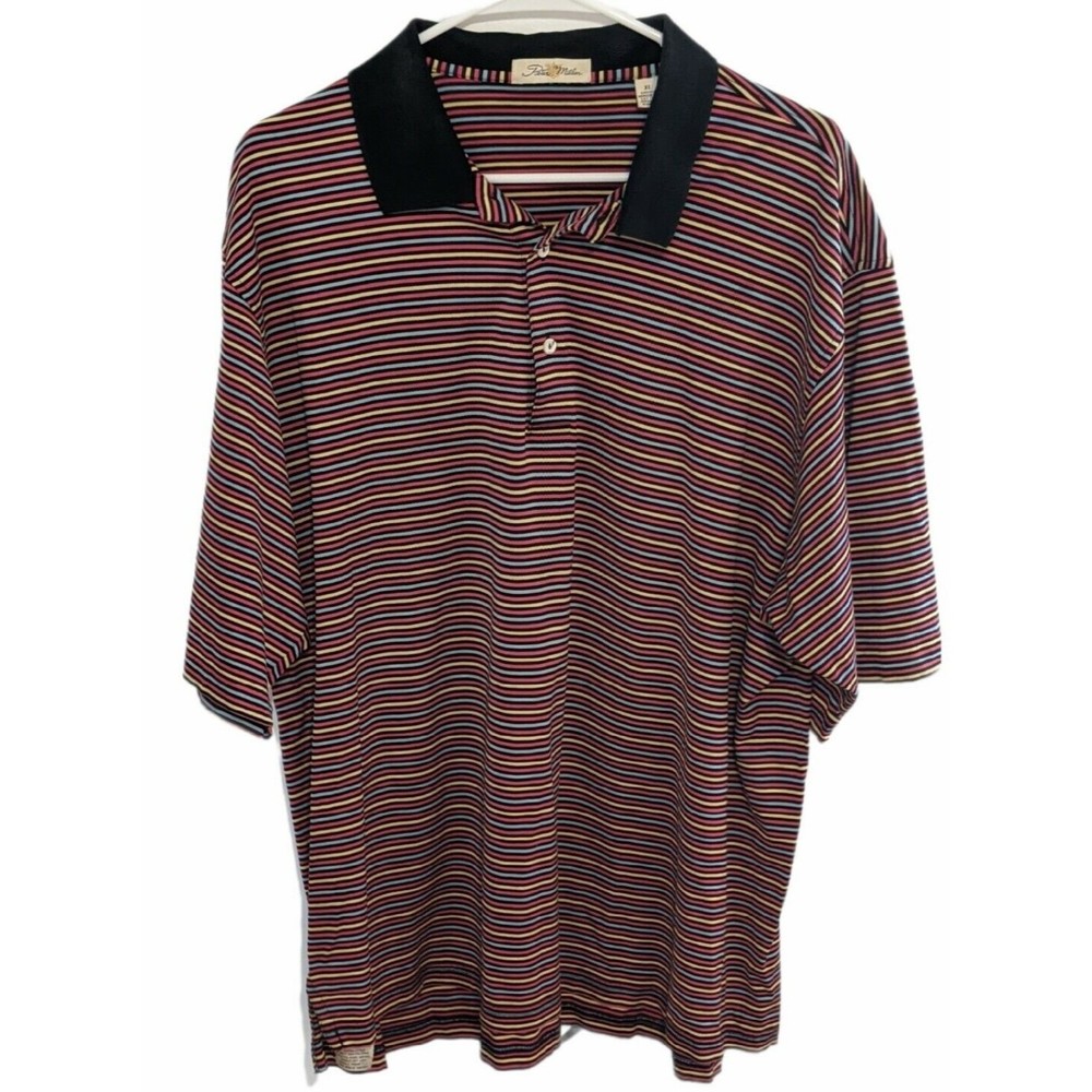 Peter Millar BlackStriped Casual Polo Shirt Short Sleeve Men's Sz XL